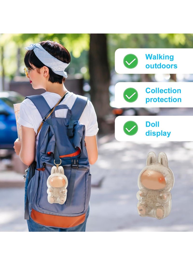 1pcs For LABUBU Plush Doll Protective Case Clear Hanging Display Cover with Keychain Transparent Acrylic Storage Box for V2 Sitting Figure Collector’s Showcase (Doll Not Included)