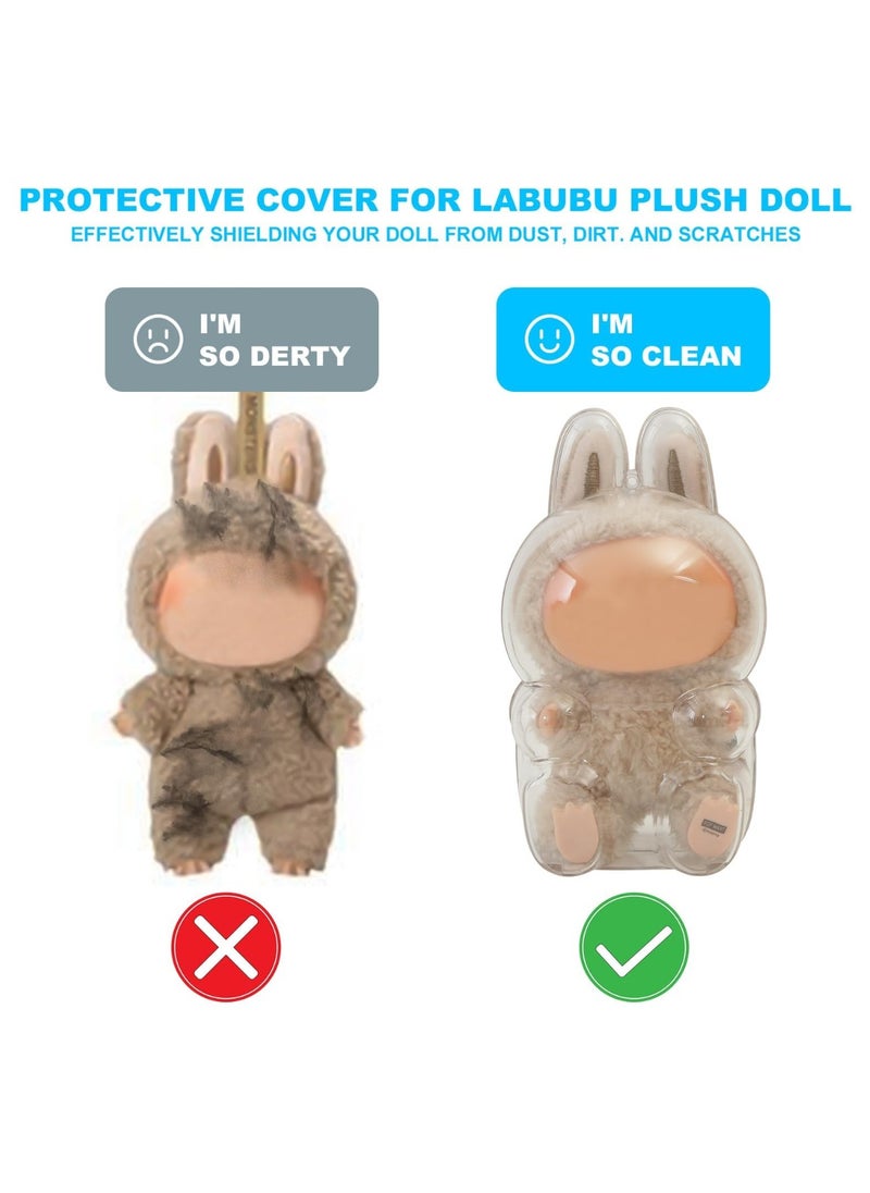 1pcs For LABUBU Plush Doll Protective Case Clear Hanging Display Cover with Keychain Transparent Acrylic Storage Box for V2 Sitting Figure Collector’s Showcase (Doll Not Included)