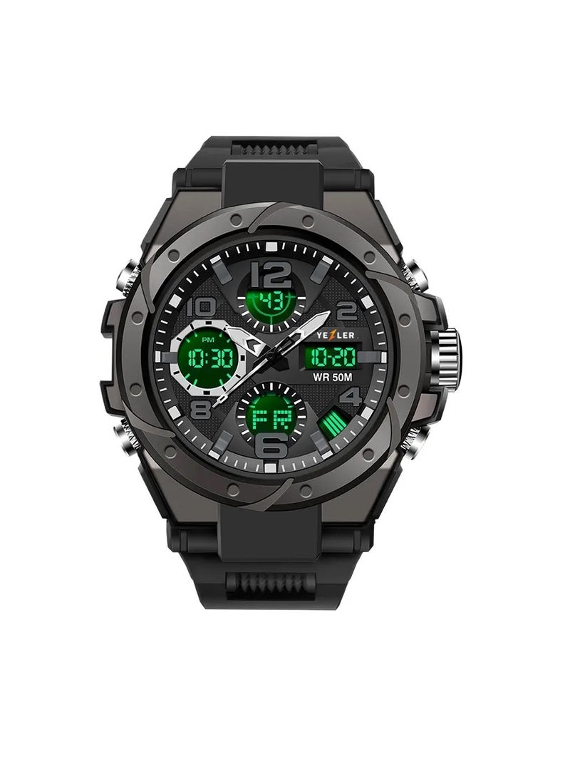 يزلر ساعة Yezler الرياضية الفاخرة للرجال – ساعة يد كوارتز مقاومة للماء 5ATM، مقاومة للصدمات، متينة وأنيقة، باللون الأسود - Image 1