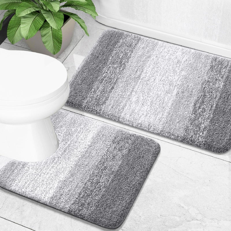 OLANLY Bathroom Rug Set 2 Piece Soft Absorbent Microfiber Bath Mats and UShaped Contour Toilet Rug NonSlip Machine Wash Dry Plush Shaggy Bath Mats for Bathroom 24x1624x20 Light Grey