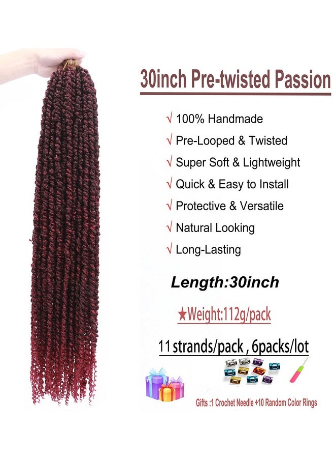 Flagship - 30 Inch Passion Twist Pretwisted Ombre Red Crochet Hair6Packs Bohemian Burgundy Long Passion Twists Braiding Hair Water Wave Pre Looped Passion Twists Braids For Black Women (Tbug30Inch6Packs) - Image 1