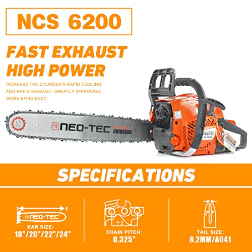 NEO-TEC 20 Inch Chainsaw, 62CC Power Chain Saws Gas Powered 2 Stroke Handed Petrol Gasoline Chain Saw for Cutting Wood Outdoor Garden - Image 2