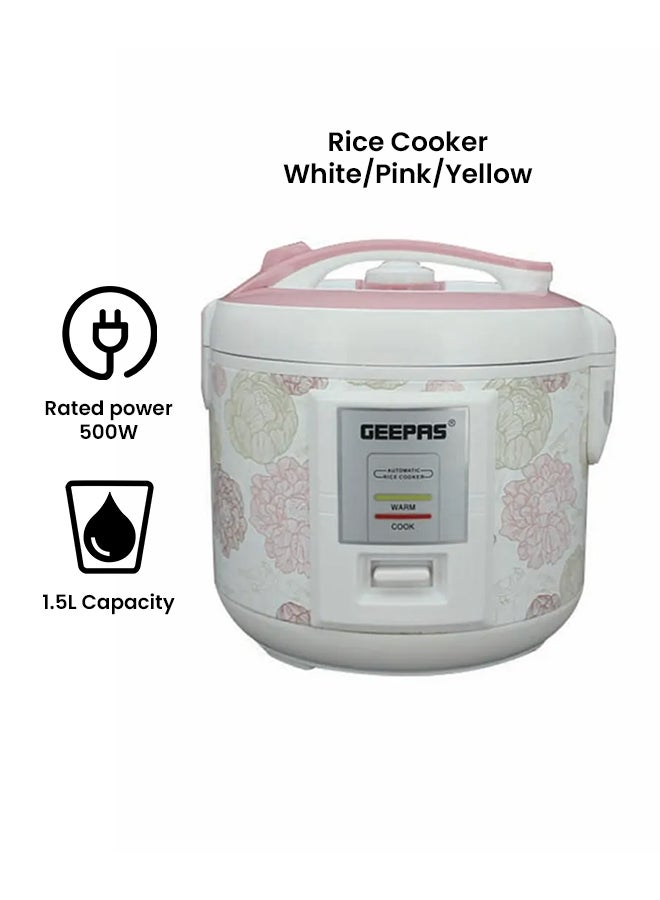 GEEPAS Electric Rice Cooker 500W - Non-Stick Inner Pot |Cook/Steam/Keep Warm | Make Rice & Steam Healthy Food & Vegetables 1.5 L 500 W GRC4334 / GRC4334N White/Pink/Yellow - Image 2