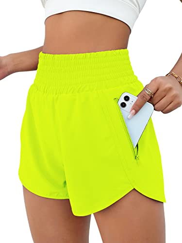 BMJL Women's Athletic Shorts High Waisted Running Short Pocket 2.5" Sporty Shorts Gym Elastic Workout Shorts(M,Neongreen) - Image 1