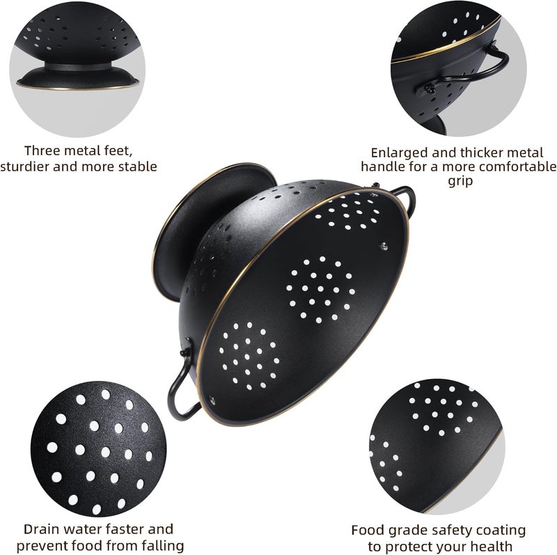 BeFare Metal Colander Set of 2, Strainer Basket with Handles perfect for Spaghetti, Pasta, Berry, Vegetable, Fruit, Solid Base Powder Coated Self-draining Kitchen Colander Bowel, 3.5 & 5 Qt, Matte Black - Image 5