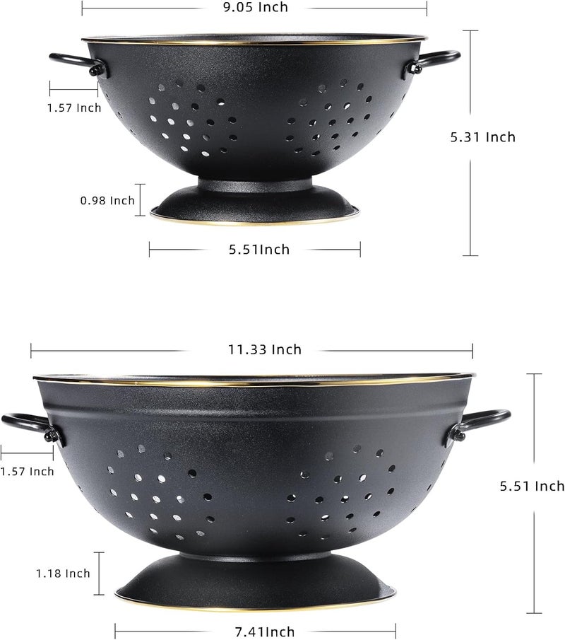 BeFare Metal Colander Set of 2, Strainer Basket with Handles perfect for Spaghetti, Pasta, Berry, Vegetable, Fruit, Solid Base Powder Coated Self-draining Kitchen Colander Bowel, 3.5 & 5 Qt, Matte Black - Image 2