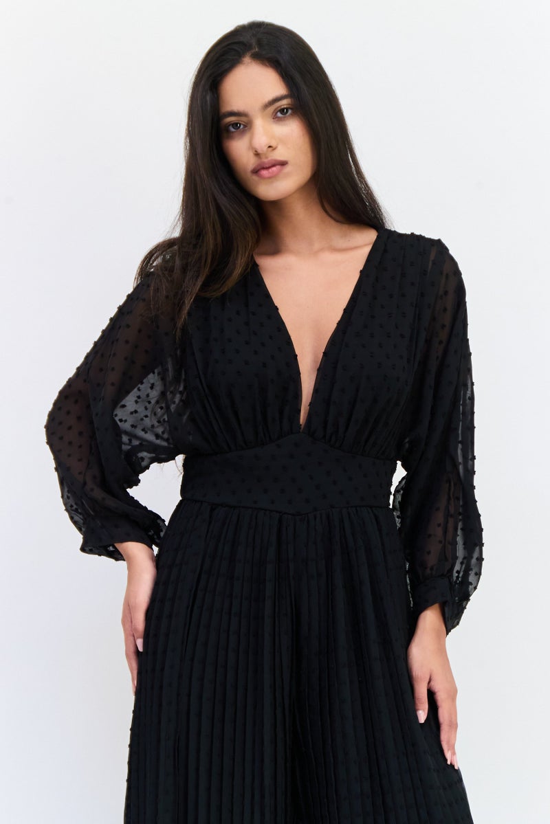 Archive Design Studio Women Textured Long Sleeves Jumpsuit, Black - Image 4