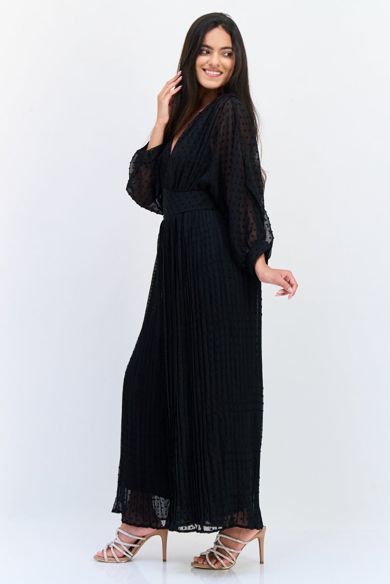 Archive Design Studio Women Textured Long Sleeves Jumpsuit, Black - Image 2