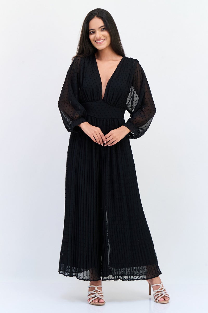 Archive Design Studio Women Textured Long Sleeves Jumpsuit, Black - Image 1