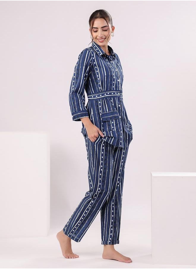 sanskrutihomes - Women Striped Printed Cotton Night suit by Styli - Image 1