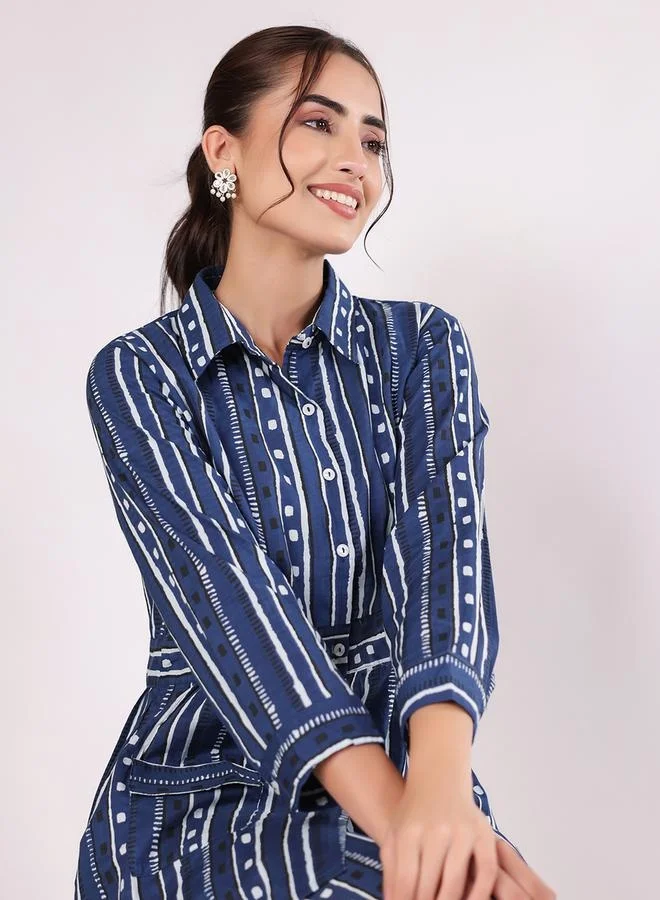sanskrutihomes sanskrutihomes Striped Cotton Shirt and Pyjama Set with Pocket Detail