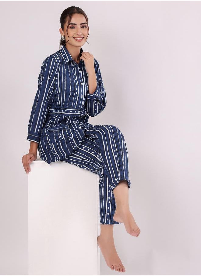sanskrutihomes - Women Striped Printed Cotton Night suit by Styli - Image 1