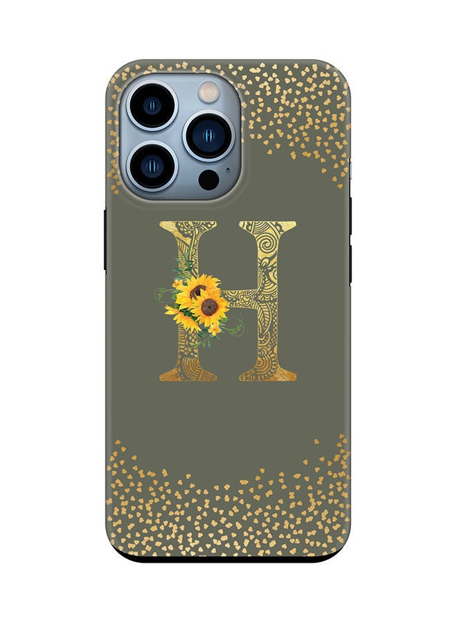Stylizedd Monogram Tough Series for Apple iPhone 13 Pro Custom Initials Floral Mandala Pattern Tough Pro Dual Layer hybrid PC inner TPU protection Alphabet- H (Olive Green) - Image 1