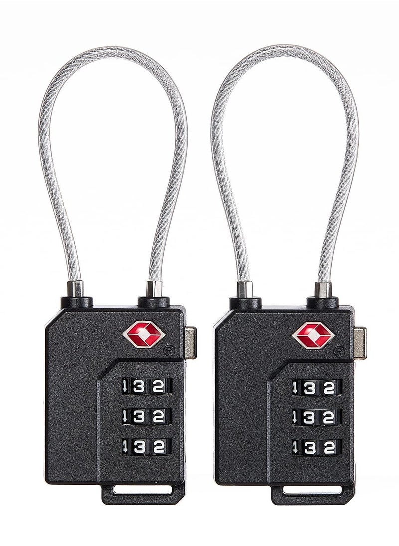 Generic - 2 Pack Luggage Padlocks TSA Approved Combination Locks with Code Mini Luggage Padlock Flexible Cable Travel Suitcase Small Gym Locker Padlock with 3 Digit Combination Black - Image 1