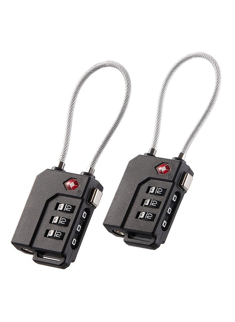 Generic - 2 Pack Luggage Padlocks TSA Approved Combination Locks with Code Mini Luggage Padlock Flexible Cable Travel Suitcase Small Gym Locker Padlock with 3 Digit Combination Black - Image 1