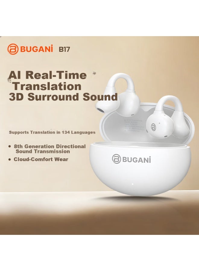 Bugani Fit B17 Clip-on Bluetooth Earphones Open Wireless Non-in-ear Ai Simultaneous Translation Noise Cancelling Running Sports Music Gaming E-sports Call Noise Reduction White - Image 1