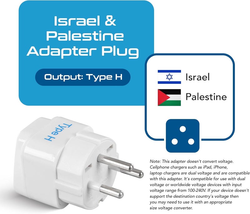 Ceptics Grounded Universal Plug Adapter for Israel (Type H) - 3 Pack - Image 2