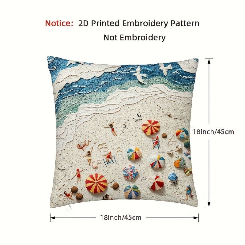 18x18 Inch Vintage Beach Scene Pillow Cover 2D Printed Soft Plush Home Decor - Image 3