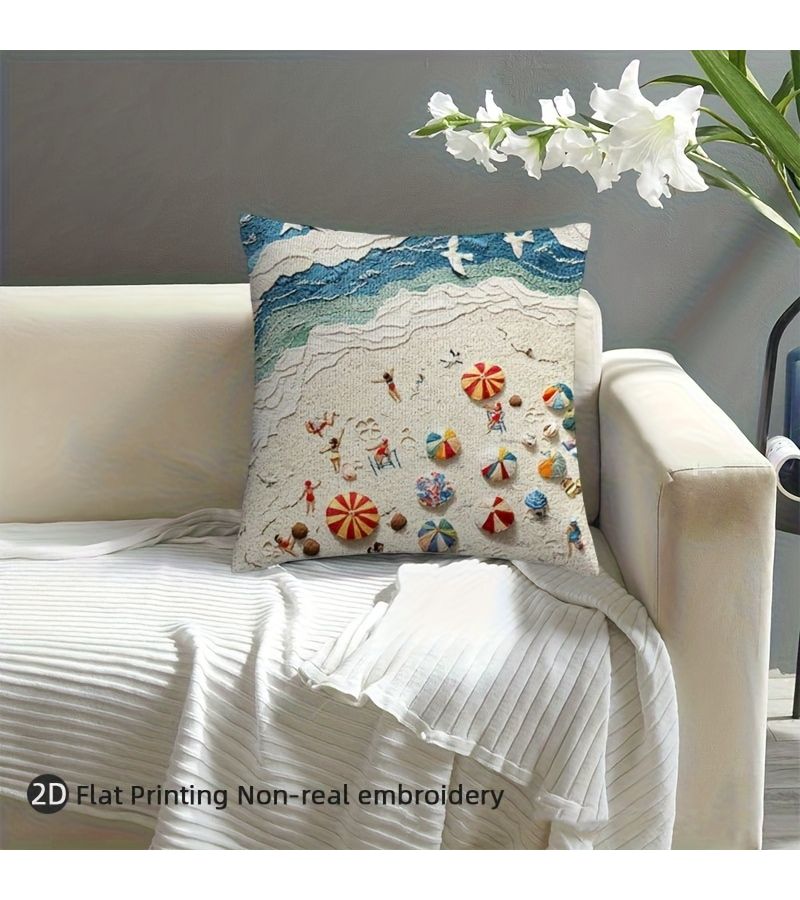 18x18 Inch Vintage Beach Scene Pillow Cover 2D Printed Soft Plush Home Decor - Image 4