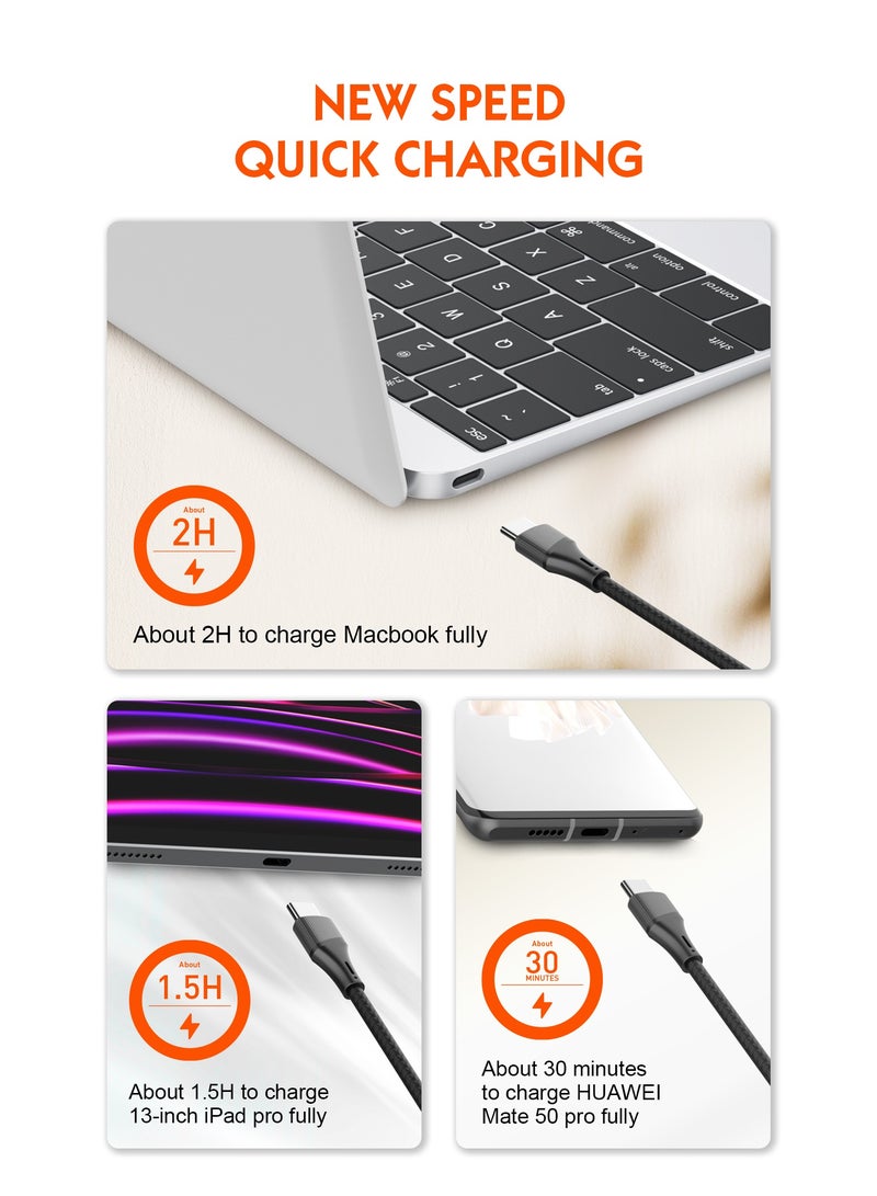 لدنيو كابل LDNIO  USB-C TO USB-C 100W بطول 2 متر كابل شحن فائق السرعة للبيانات، شحن ومزامنة متوافق مع الإصدارات السابقة 65 واط/45 واط/30 واط/20 واط-اسود - Image 5