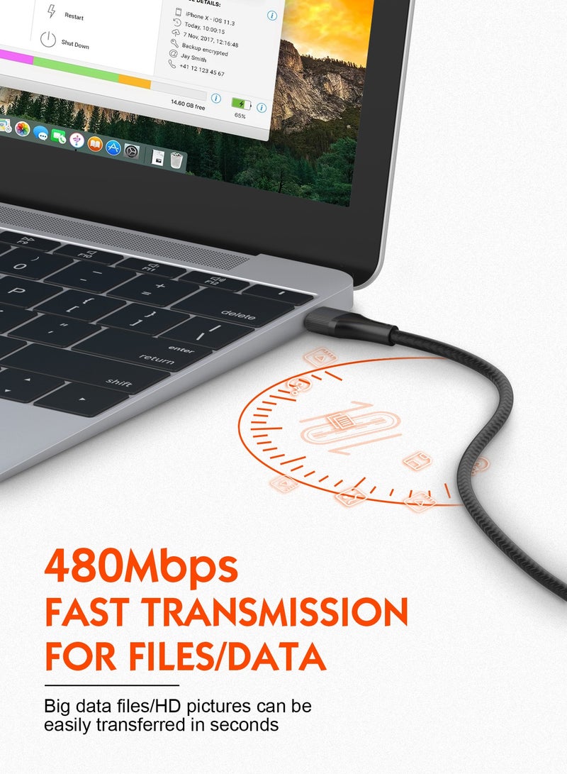 لدنيو كابل LDNIO  USB-C TO USB-C 100W بطول 2 متر كابل شحن فائق السرعة للبيانات، شحن ومزامنة متوافق مع الإصدارات السابقة 65 واط/45 واط/30 واط/20 واط-اسود - Image 2