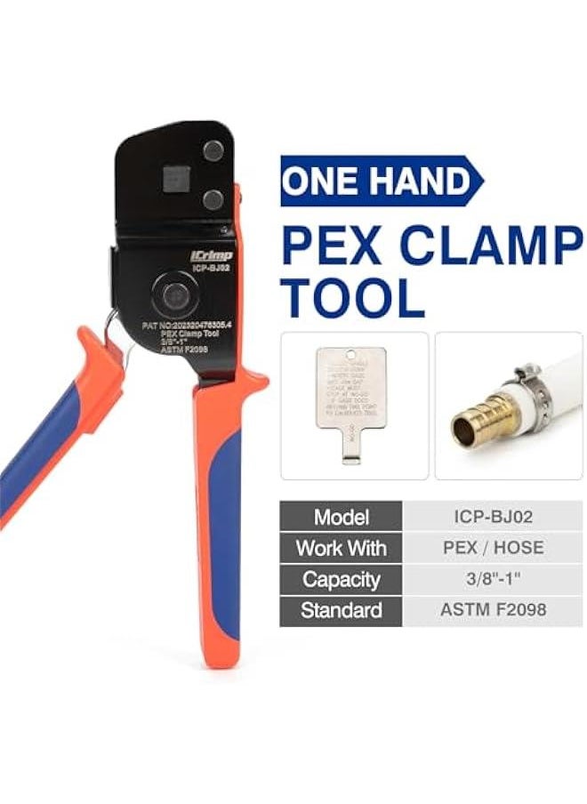 iCrimp ICP-BJ02 PEX Clamp Cinch Tool, One Handed Crimping Tool for Pinching 3/8-in, 1/2-in, 3/4-in, 1-in Rings, Patented