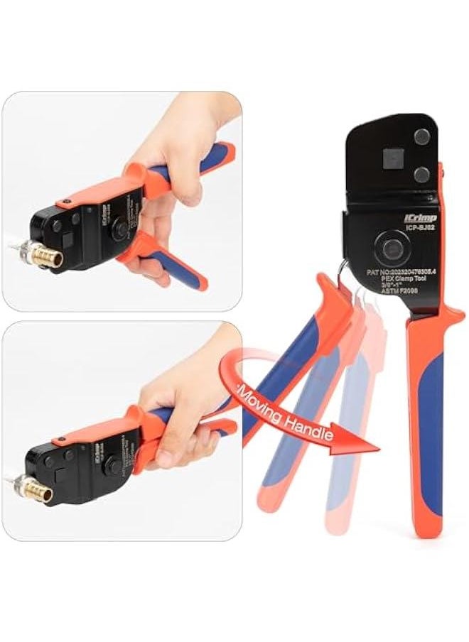 iCrimp ICP-BJ02 PEX Clamp Cinch Tool, One Handed Crimping Tool for Pinching 3/8-in, 1/2-in, 3/4-in, 1-in Rings, Patented