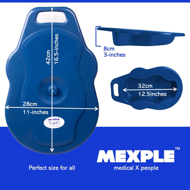 MEXPLE TopX1 2in1 Unisex Polypropylene Bedpan with Lid | For Men & Women | Large, Thick & Stable Bedpan | for Bedridden Patients - Weight Capacity upto 100kg - Blue - Image 4
