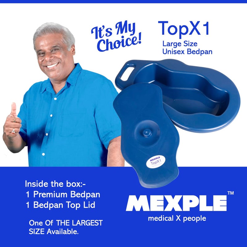 MEXPLE TopX1 2in1 Unisex Polypropylene Bedpan with Lid | For Men & Women | Large, Thick & Stable Bedpan | for Bedridden Patients - Weight Capacity upto 100kg - Blue - Image 2