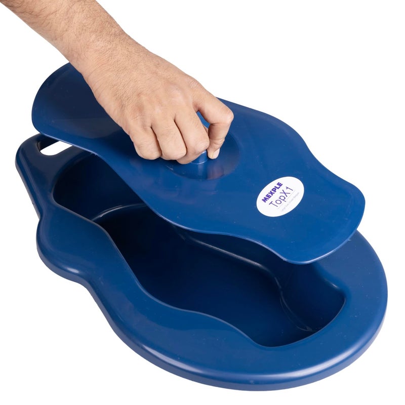 MEXPLE TopX1 2in1 Unisex Polypropylene Bedpan with Lid | For Men & Women | Large, Thick & Stable Bedpan | for Bedridden Patients - Weight Capacity upto 100kg - Blue - Image 1