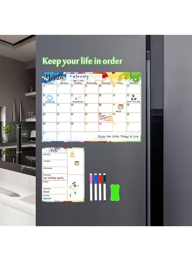 erorex Magnetic Calendar For Fridge Dry Erase Calendar For Fridge Magnetic 2Pcs Set Of Monthly Calendar For Refrigerator Weekly Planner With Notepad With 4Pcs Magnetic Markers And 1Pc Dry Erase Eraser  - Image 3