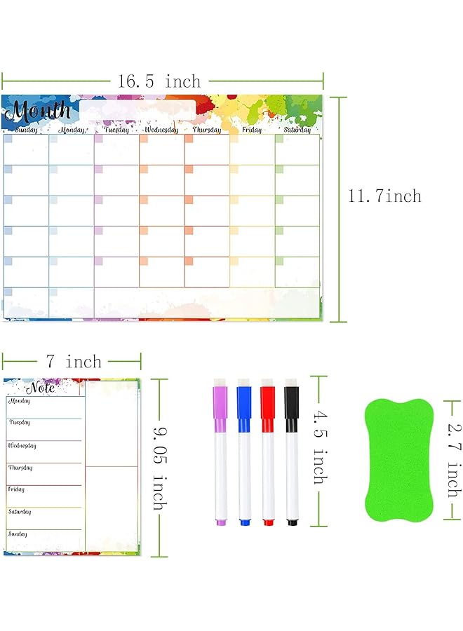 erorex Magnetic Calendar For Fridge Dry Erase Calendar For Fridge Magnetic 2Pcs Set Of Monthly Calendar For Refrigerator Weekly Planner With Notepad With 4Pcs Magnetic Markers And 1Pc Dry Erase Eraser  - Image 5
