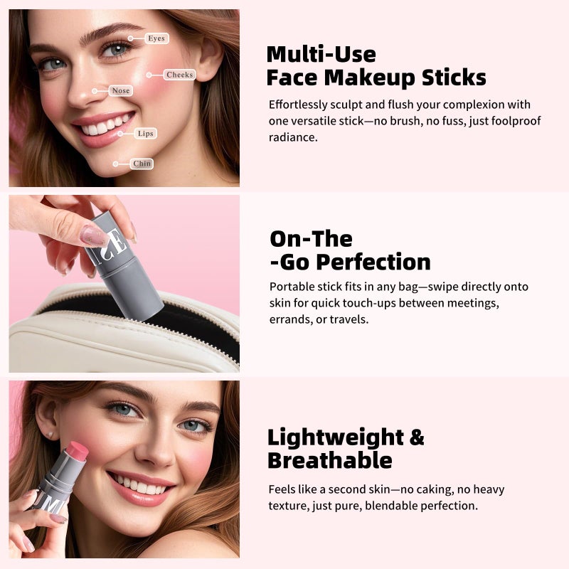 KIMUSE Cream Contour Stick Duo, Cream Blush Stick, Bronzer Shaping Stick, Creamy, Highly Pigmented, Long Lasting, Vegan Face Make Up Sticks - Image 3