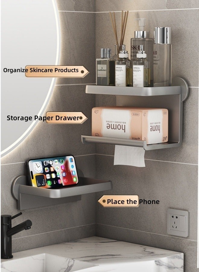 MLADEN Wall Mounted Toilet Paper Holder for Bathroom Double-layer Toilet Paper Dispenser, No Hole Punching, Compatible with Roll Paper Tissue Paper for Bathroom Kitchen Living Room - Image 3