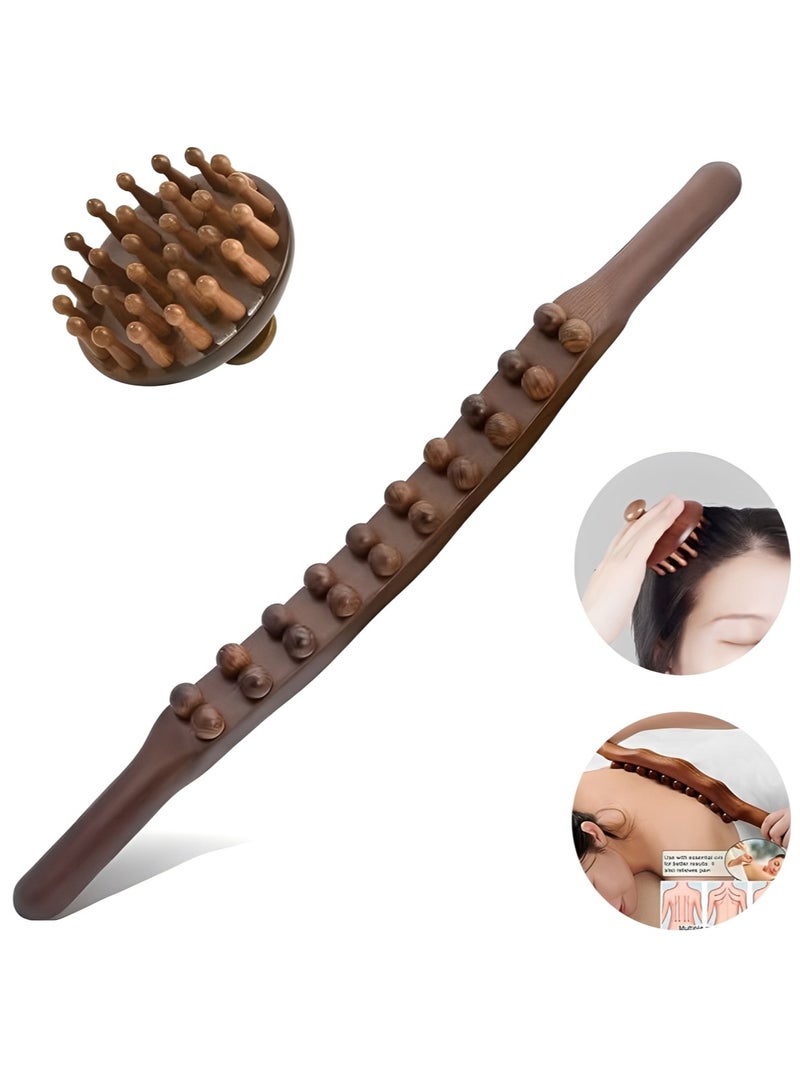2PCS Wooden Scalp Massager with Handle, Massage Brush, Sandalwood Scalp Massager - Image 1