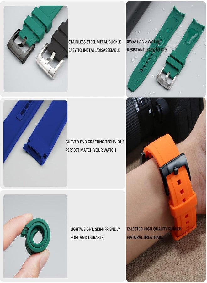 YISIWERA 22mm Curved Ends Rubber Watch Band Premium Crafter Black Silicone Watch Band Universal Watch Bands Strap Bracelet Brushed Stainless Steel Pin Black Buckle For Men Women - Image 5