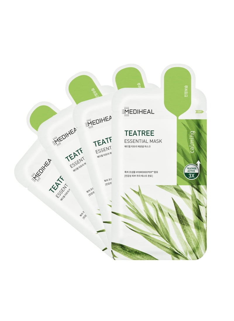MEDIHEAL Mediheal Official Best Korean Sheet Mask  Tea Tree Essential Face Mask 4 Sheets Skin Soothing Treat Blemishes Sebum Control For All Skin Types 