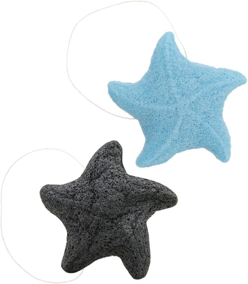 Uonlytech 2 Pcs Bath Sponges with Konjac Fiber, Exfoliating Shower Scrubbers, Blue and Black, Gentle Body Wash Accessories for Bathing - Image 1