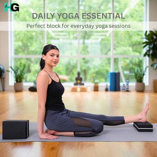 HOMEGALLEY Yoga Blocks Pack of 2 with Belt for Exercise High Density Eva Exercise Block Pair to Improve Strength, Balance, Stretching Yoga Bricks Set with Strap for Women and Men, Black - Image 5