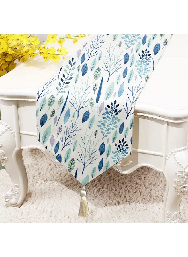 STITCHNEST Blu Spring Printed Poly Cotton Table Runner and Bed Runner (13 x 60 Inches with Tassel) - Image 1