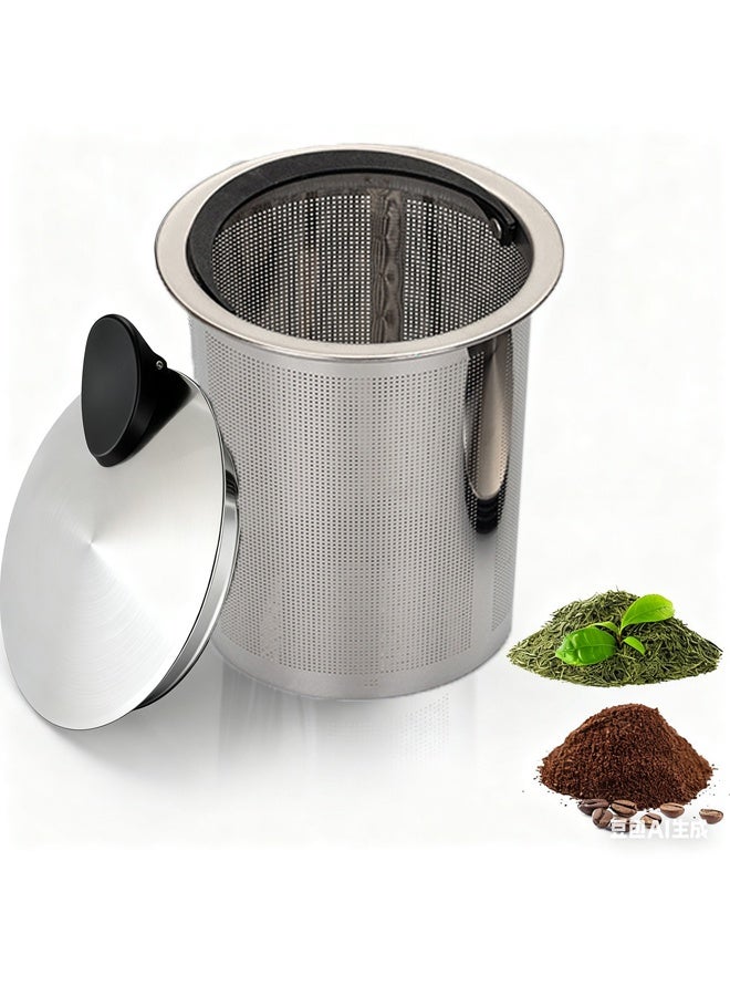 هومستر مرشح القهوة القابل لإعادة الاستخدام من الفولاذ المقاوم للصدأ مع الغطاء ، مصفاة صانعة القهوة الورقية ، سلة الشبكة للشاي الفضيح والقهوة الأرضية ، غطاء الكوستر ، مقبض طويل للكوب ، كوب وعاء الشاي - Image 1