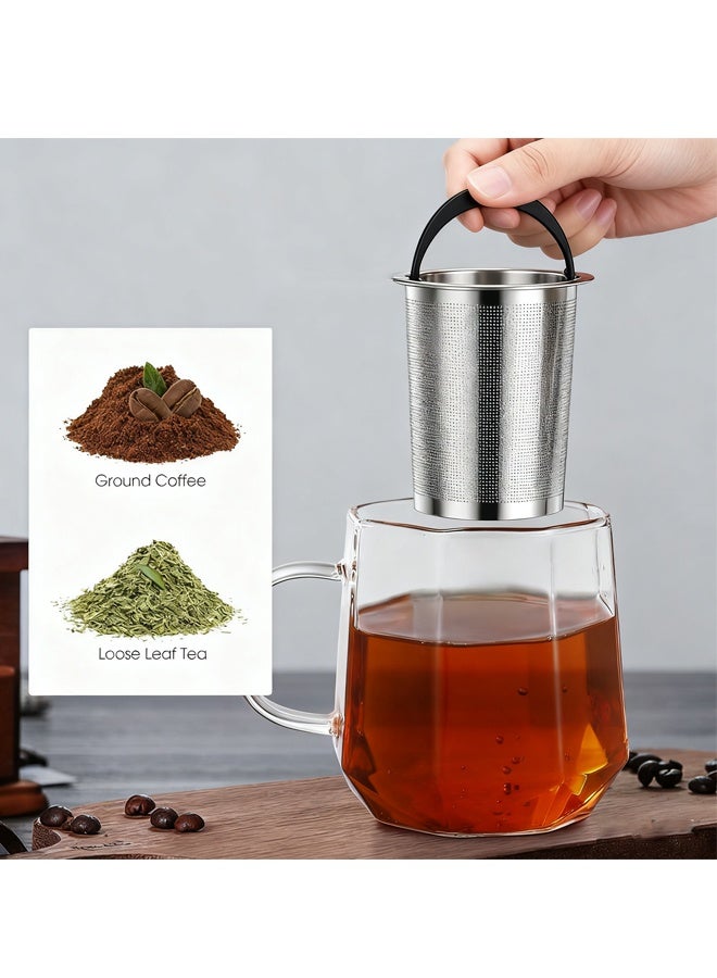 هومستر مرشح القهوة القابل لإعادة الاستخدام من الفولاذ المقاوم للصدأ مع الغطاء ، مصفاة صانعة القهوة الورقية ، سلة الشبكة للشاي الفضيح والقهوة الأرضية ، غطاء الكوستر ، مقبض طويل للكوب ، كوب وعاء الشاي - Image 2