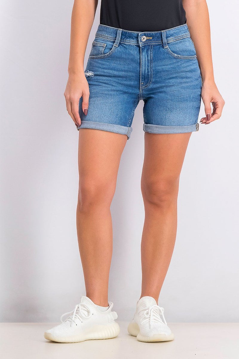 Mohito Women Cuffed Hem Shorts, Blue Wash - Image 1