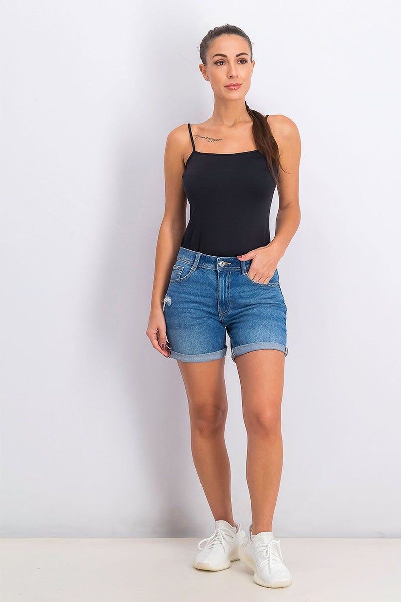 Mohito Women Cuffed Hem Shorts, Blue Wash - Image 3