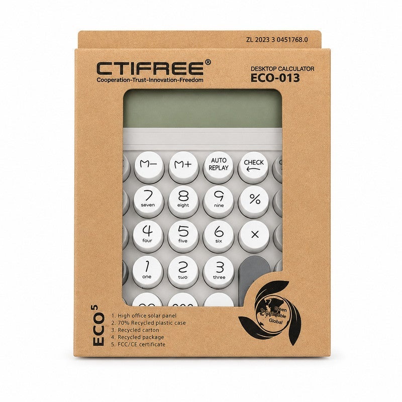 CTIFREE ECO-013 Desktop Calculator, 12 Digits - White & Gray - Image 1