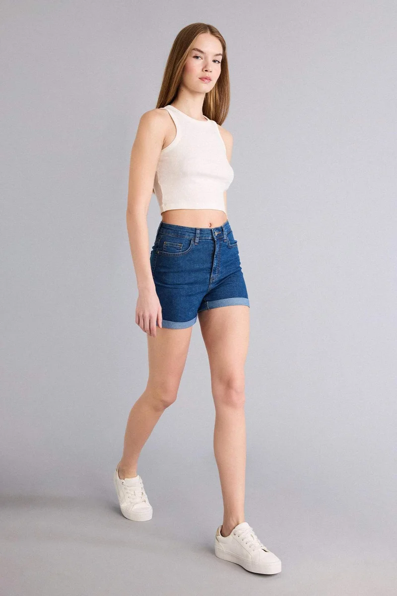 DeFacto Denim Normal Waist Folded Leg Shorts