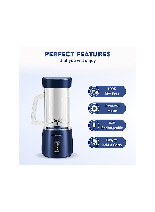 IAF Portable Mini Blender, Wireless Juicer Cup Smoothie Maker with 6 Blades, USB Rechargeable Fruit Juice Mixer 90W 380ML, with 1500mAh Rechargeable Battery (Blue) - Image 2