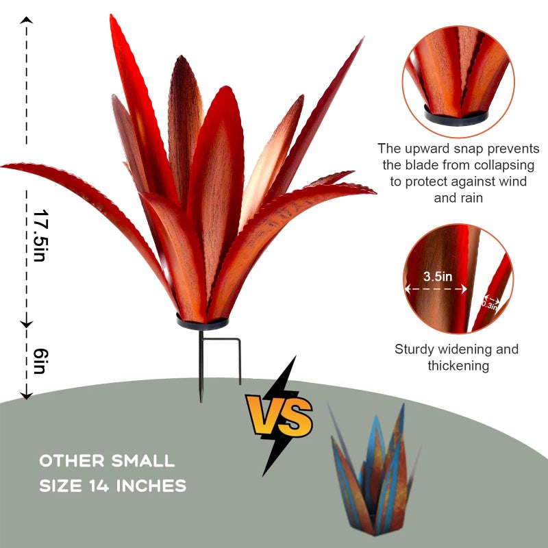 TOMBABY Enlarge Thickened Wind Resistant Metal Agave Garden Art Metal Plant Country Garden Sculpture Statue Outdoor Decoration Agave Metal Plant Courtyard Garden Lawn Ornament Gift (1, 12 Leaves red) - Image 2