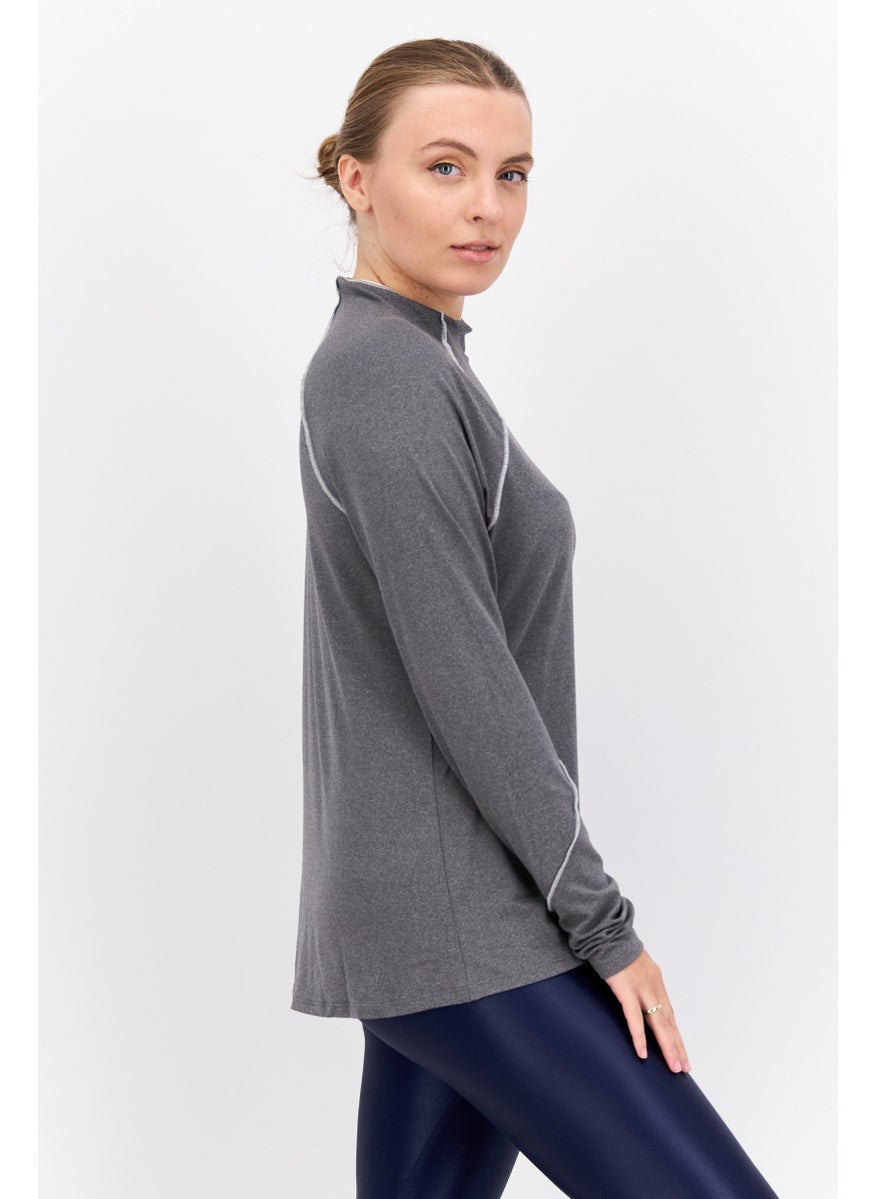 Tahari Sports - Women Sportswear Fit Long Sleeves Training Top, Grey - Image 1