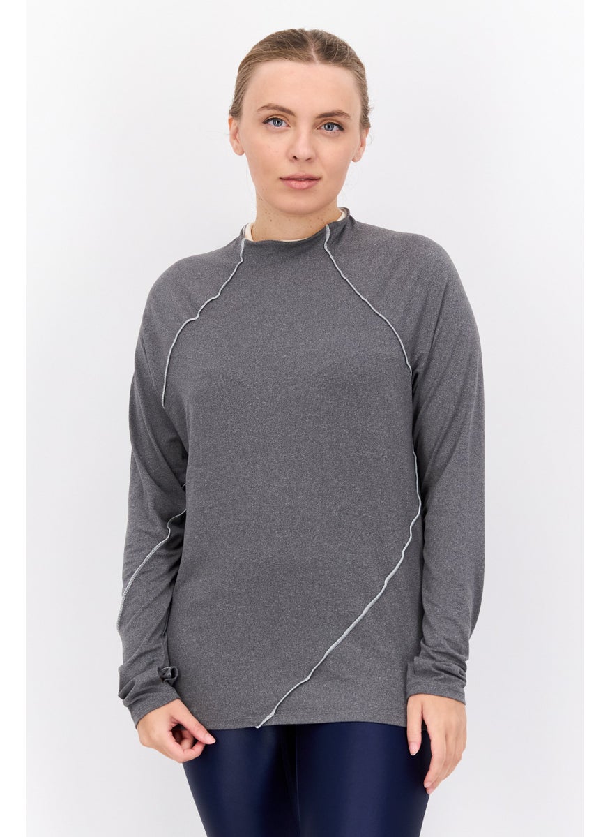 Tahari Sports - Women Sportswear Fit Long Sleeves Training Top, Grey - Image 1